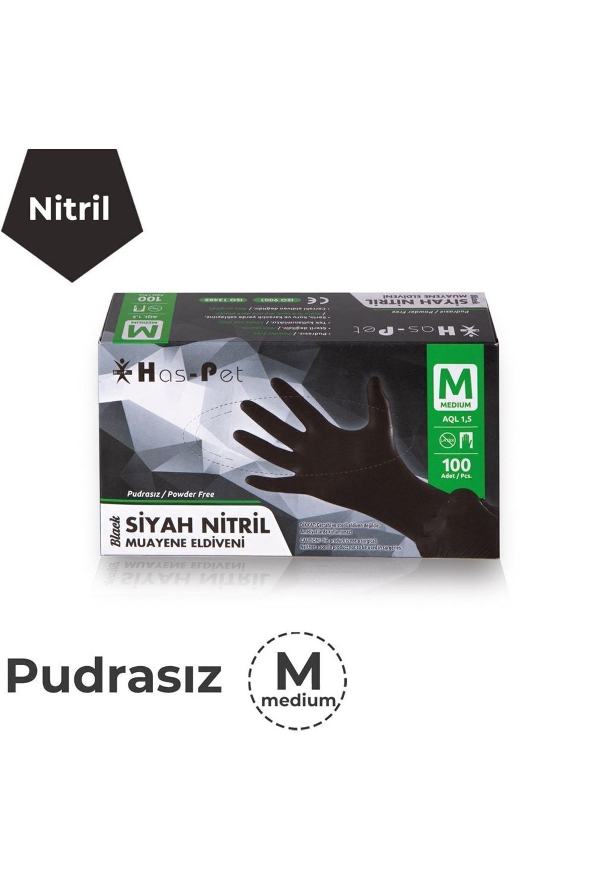 Haspet Siyah Nitril Eldiven 100'lü Paket M Beden **1 Paket**