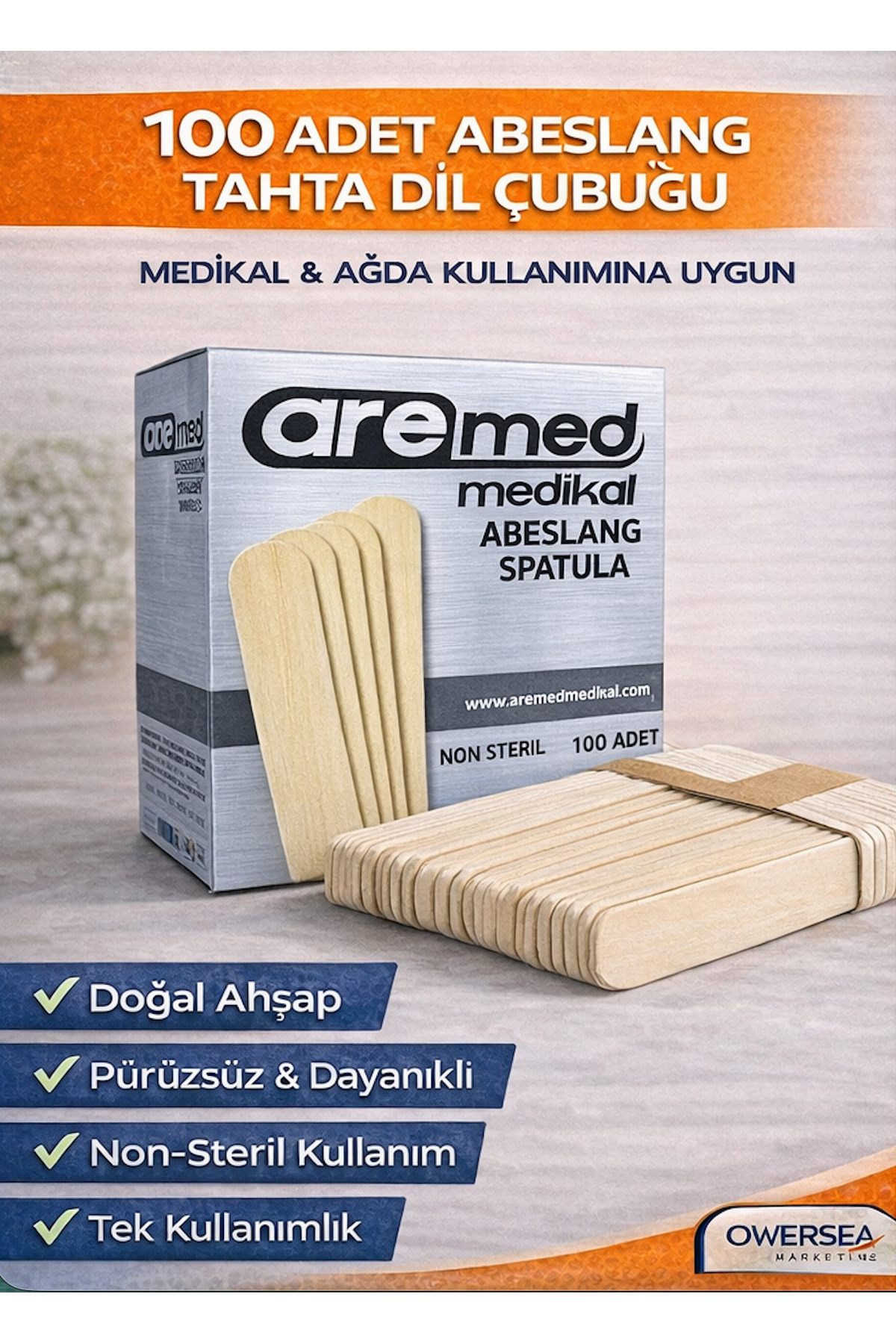 20 Kutu 100’lü Abeslang – Ahşap Tahta Dil Çubuğu / Spatula Seti