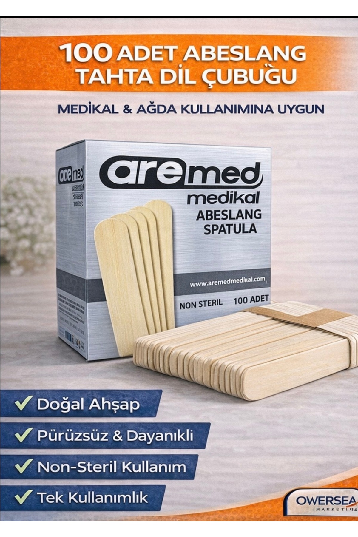 3 Kutu Abeslang – 300 Adet Ahşap Ağda Spatulası / Tahta Dil Çubuğu